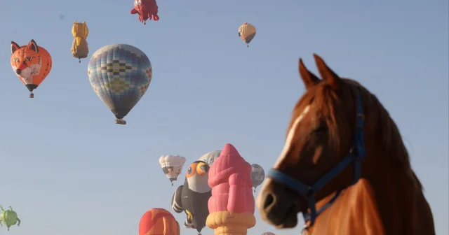 Kapadokya da figürlü sıcak hava balonları gösteri uçuşu yaptı VİDEO İZLE