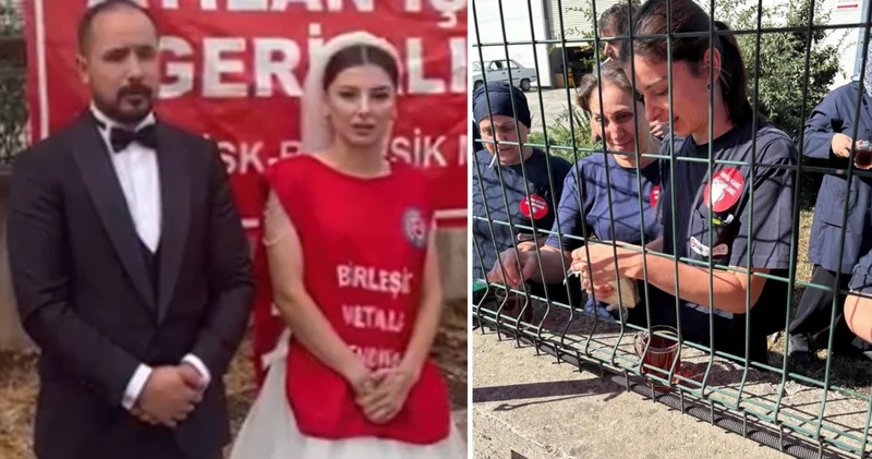 Düğünden bir gün önce işten çıkarıldı, gelinliğiyle eyleme geldi!