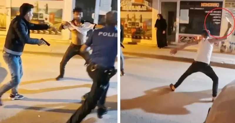 Meydan savaşı çıktı! Polise bıçak çekip saldırdılar, işte o anlar