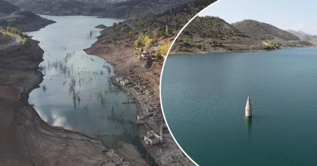 15 yıldır sular altındaydı! Tarihi köy tamamen ortaya çıktı