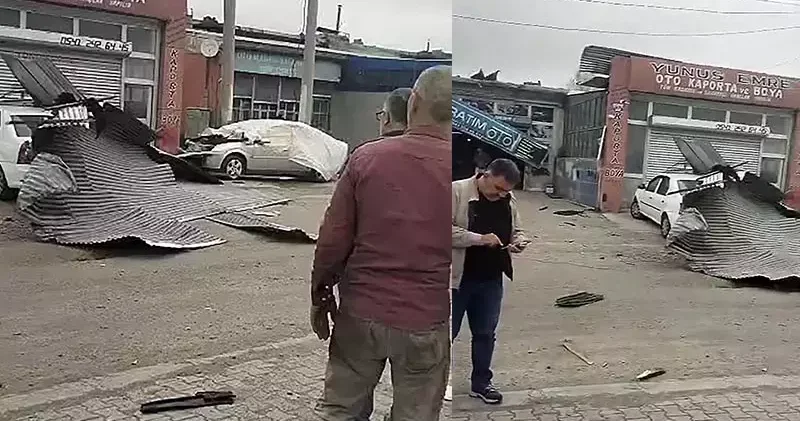 Kars ta kuvvetli rüzgar, 2 iş yerinin çatısını uçurdu