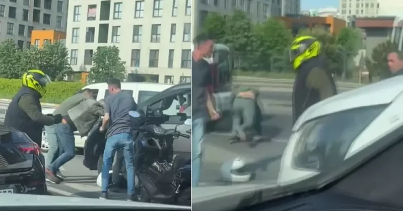 Ortalık fena karıştı! Akan trafikte yerde yuvarlandılar