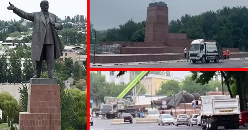 Orta Asya nın en büyük Lenin heykeli söküldü