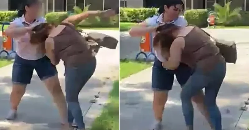 Kocasıyla birlikte bastığı kadını saçından sürükledi
