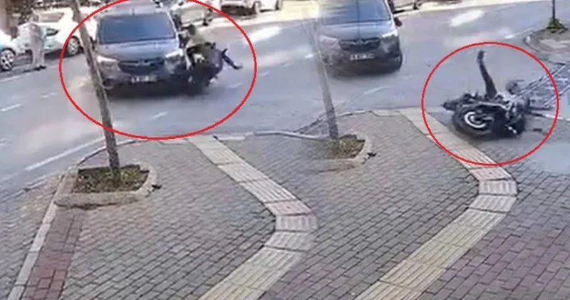 Sinyal vermeden dönüş yaptı! Arkasından gelen motosikletli ölümden döndü