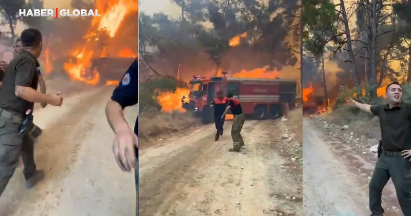 Çanakkale deki orman yangınında itfaiye aracı alevlere teslim oldu, ekipler son anda kurtuldu!
