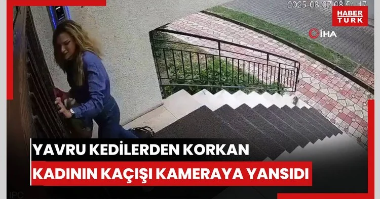 Yavru kedilerden korkan kadının kaçışı kameraya yansıdı