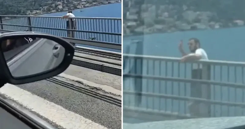 Köprüye çıkan şahıs, el salladıktan sonra kendini boşluğa bıraktı
