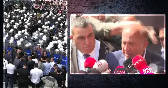 CHP İstanbul İl Başkanlığında hareketli dakikalar; su şişeli saldırı... Gürsel Tekin polis eşliğinde binanın önüne geldi: Biz kayyum değiliz