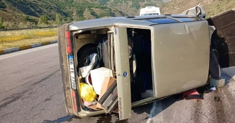 Erzincan da kontrolden çıkan araç devrildi