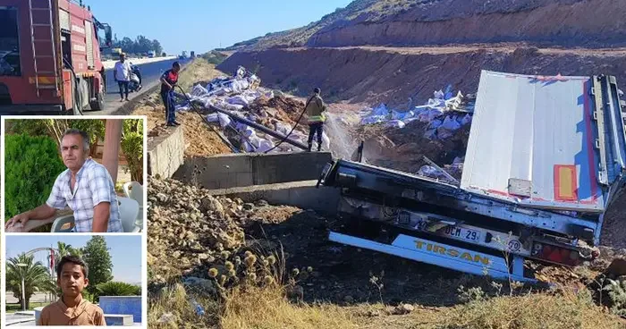 Alevlerin arasında kahreden ölüm! Baba ve 13 yaşındaki oğlu kaza sonrası alev alan kamyonda hayatını kaybetti