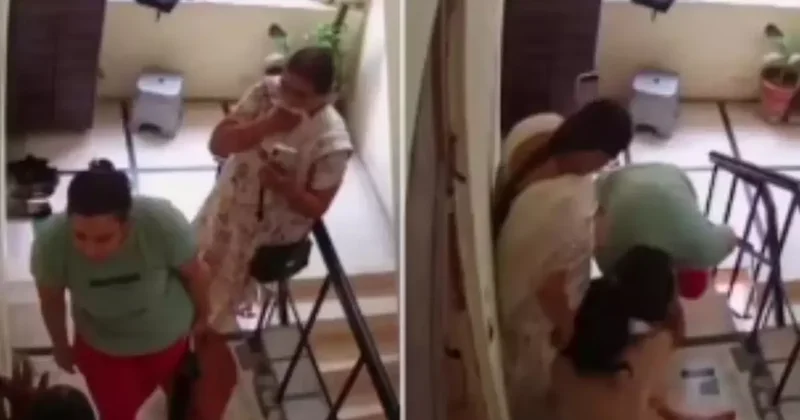 Kaynanasını darp edip merdivenlerden attı, annesi videoya çekti