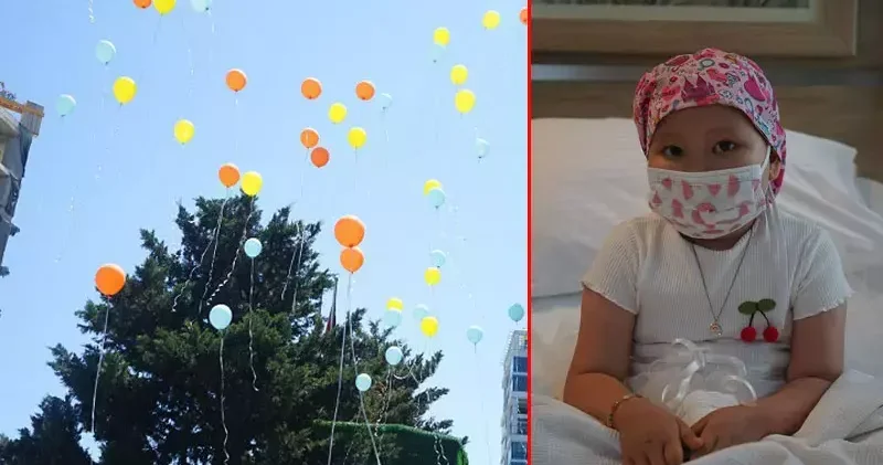 Kanser hastalığına Türkiye’de şifa bulan küçük Zeine, balonlarla Kazakistan’a uğurlandı