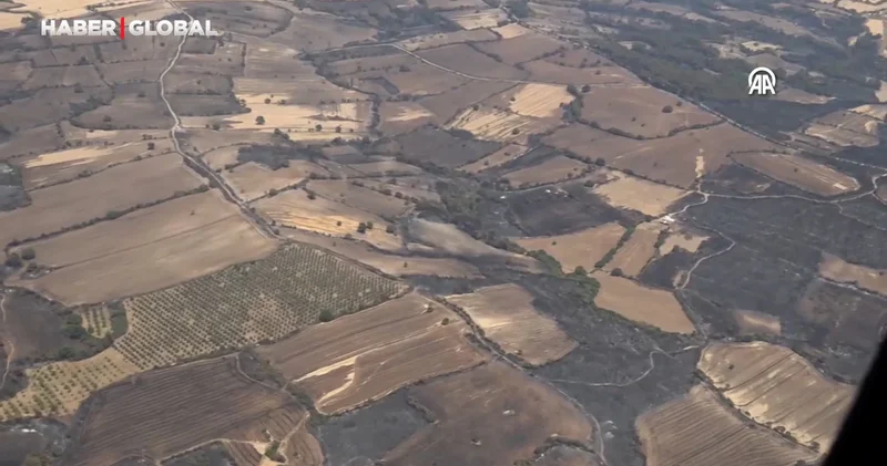 Çanakkale deki yangında zarar gören alanlar helikopterden görüntülendi