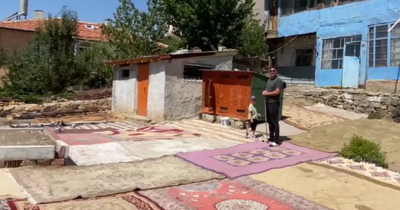 Evin bahçesine 40 halı seren Yozgatlı... Nedeni şaşırtıcı Sözcü Gazetesi