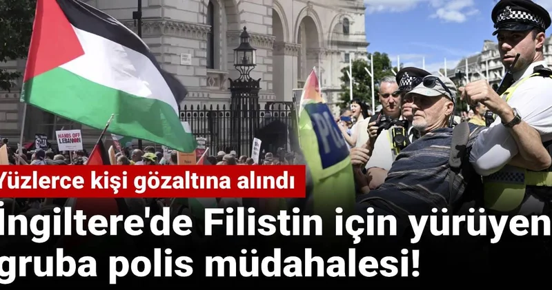 İngiltere de Filistin için yürüyen gruba polis müdahalesi! 200 kişi gözaltına alındı