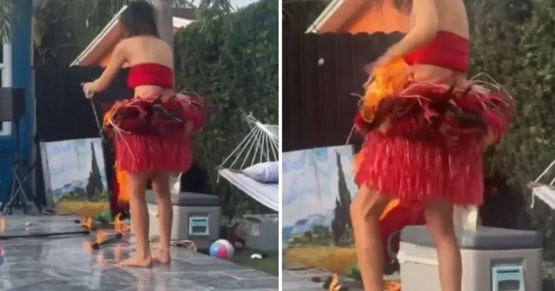 Alevli şov yapmak istedi, kendini yaktı! Son anda kurtuldu