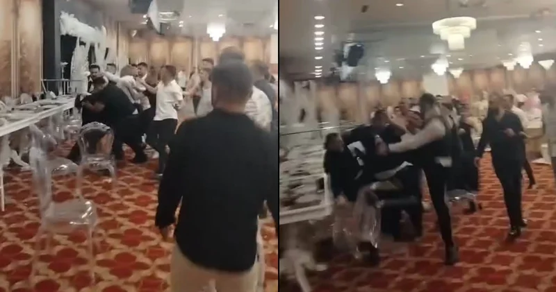 Düğün salonu savaş alanına döndü: Tekmeler havada uçuştu