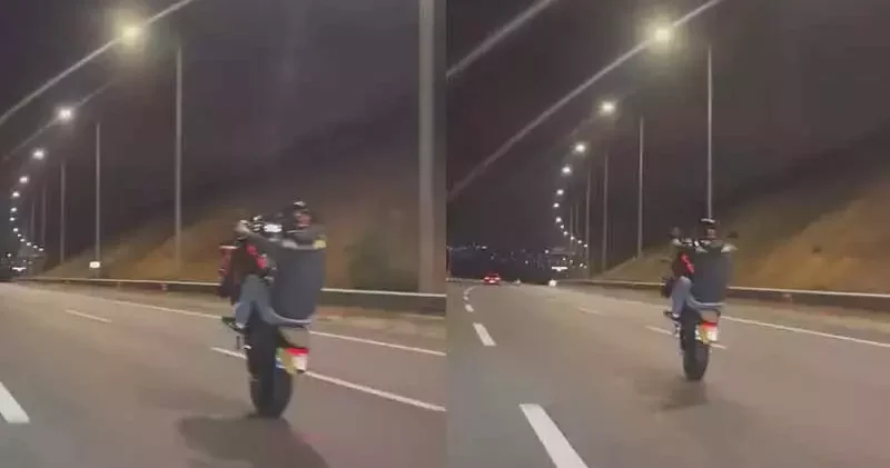Otoyolda motosiklet sürücülerinin tehlikeli yolculuğu kamerada
