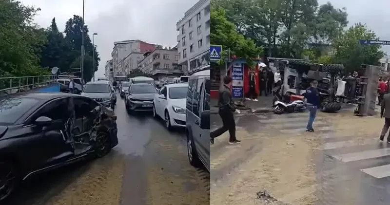 Bayrampaşa da iş makinesi motosiklete çarpıp devrildi: 2 yaralı