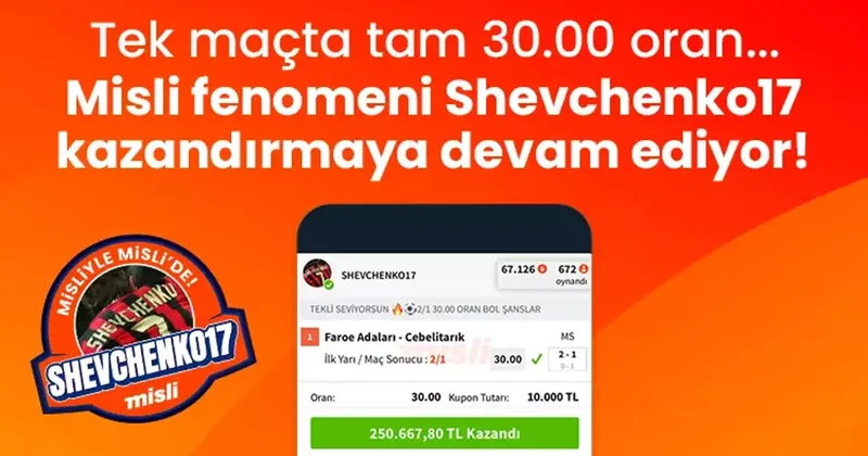 Misli fenomeni Shevchenko17 kazandırmaya devam ediyor! Tek maçta tam 30.00 oran… İddaa Spor Haberleri