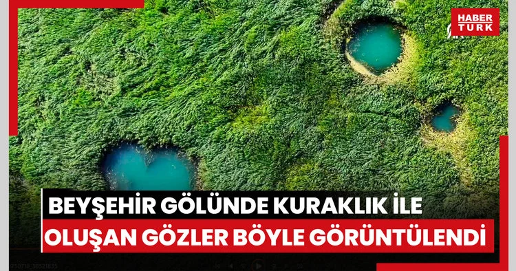 Beyşehir Gölünde kuraklık nedeniyle ortaya çıkan gözeler havadan görüntülendi