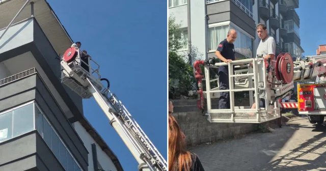 Yangın çıkan apartmanda mahsur kalan 5 kişi itfaiye merdiveniyle tahliye edildi Zonguldak Haberleri