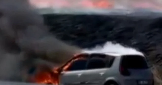 Tekirdağ da LPG li otomobil alevlere teslim oldu: Yangın tarlaya sıçradı VİDEO İZLE