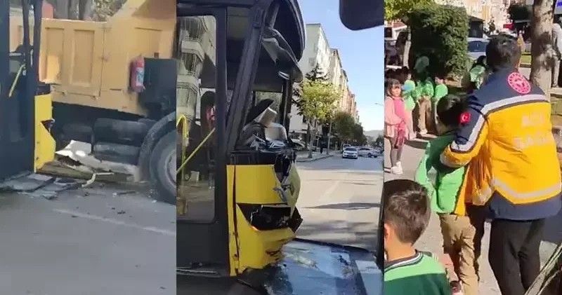 Belediye otobüsü, kamyona yandan çarptı; 22 öğrenci yaralandı