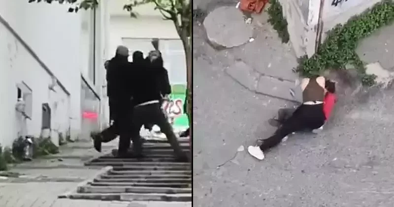 Kağıthane’de bıçakla saldıran adamın başında şişe kırdı; o anlar kamerada