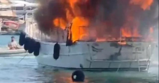Göcek te korku dolu anlar: Milyonluk tekne cayır cayır yandı Muğla Haberleri