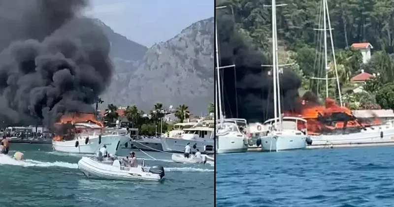 Fethiye de marinada demirli motoryatta yangın
