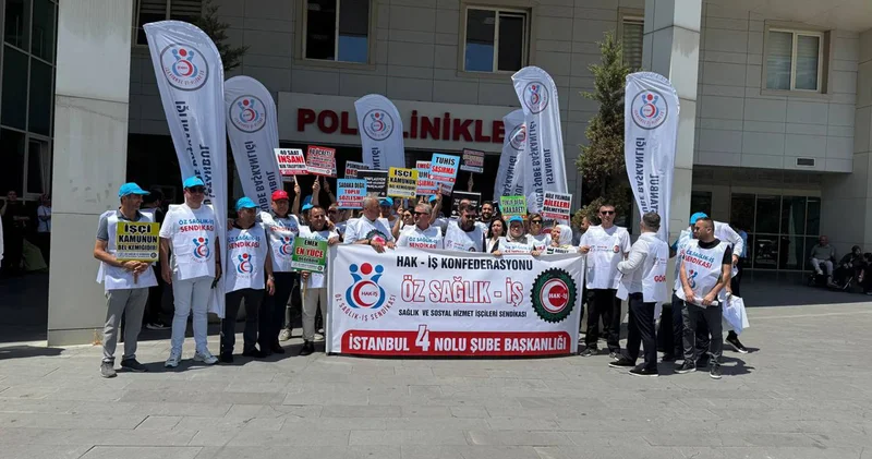 İstanbul da Öz Sağlık İş Sendikası üyelerinden eylem