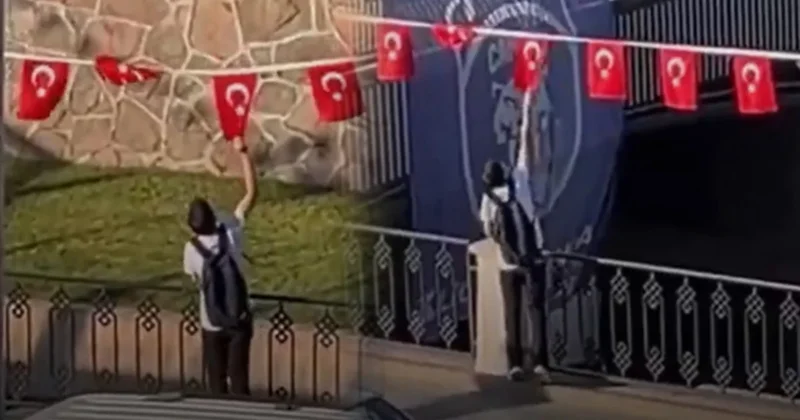 Bayrağa saygı gururlandırdı! Ters dönen Türk bayraklarını tek tek düzeltti! Sözcü Gazetesi