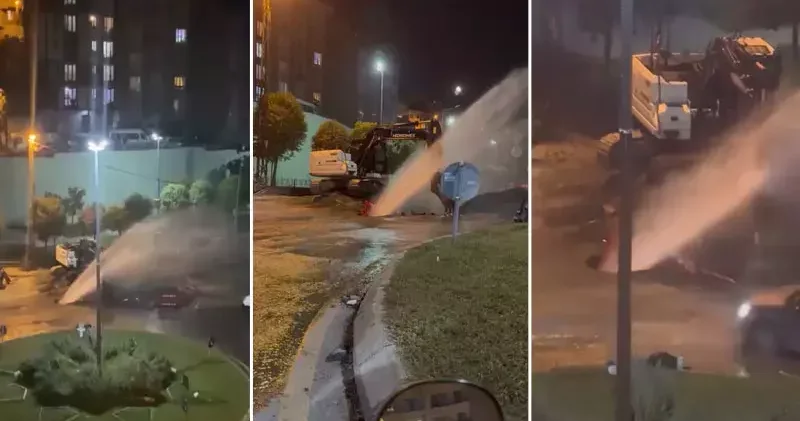 Kağıthane’de İSKİ çalışması sırasında ana isale borusu patladı