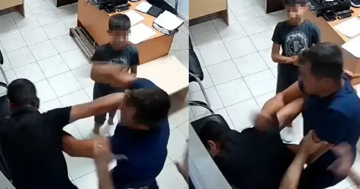 Karakolda çocuğunun gözü önünde dayak yedi! Kan donduran olay kamerada