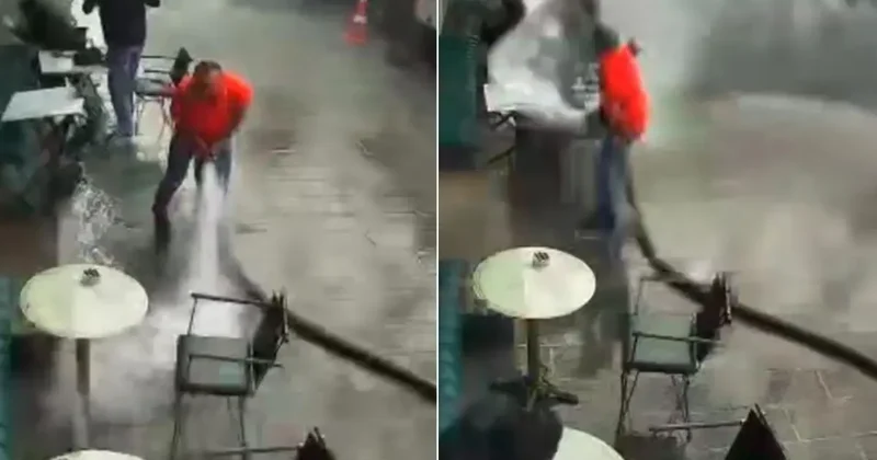 İstanbul’da Kafe Önünde Su Şovu Kazaya Dönüştü