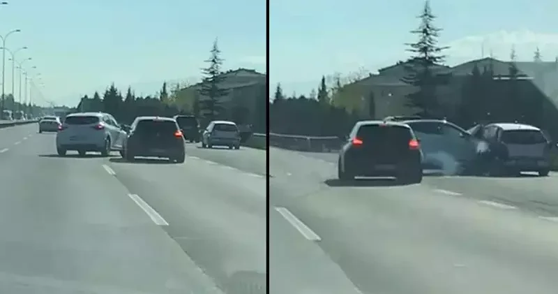 İçerisinde bebek olan aracı sıkıştırıp, makas attı; otomobil ile araçlara çarptı