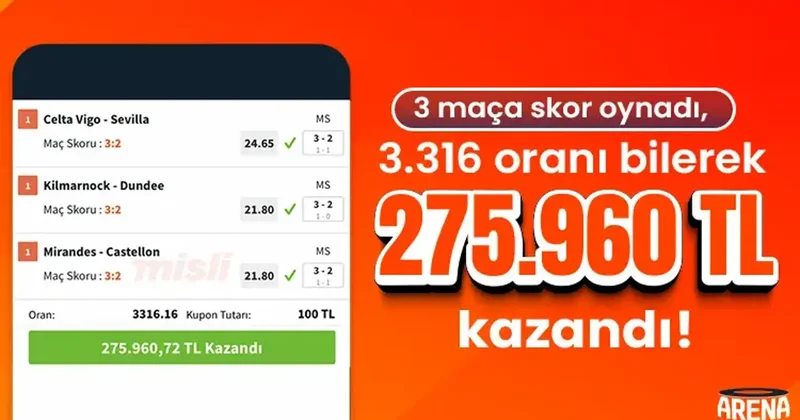3 maça skor oynadı, 3.316 oranı bilerek 252.839 TL kazandı! İddaa Spor Haberleri