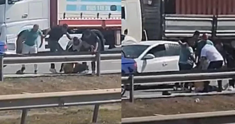 Otoyolda sürücüyü önce döverek bayılttılar ardından suyla ayıltmaya çalıştılar