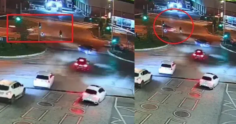 Otomobilin çarptığı motosikletli yaralandı; kaza kamerada