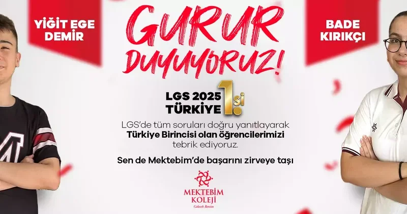 Mektebim Koleji’nden iki öğrenci LGS 2025’te tüm soruları doğru yanıtladı