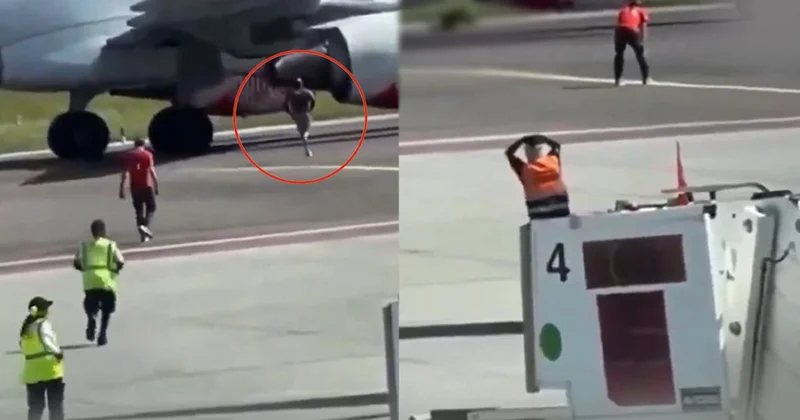 Havalimanında korkunç anlar kamerada: Kendini uçak motoruna attı! Sözcü Gazetesi