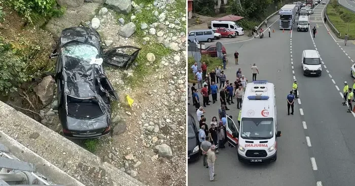 Rize de trafik kazası! Kavşakta hatalı dönüş ölüm getirdi, otomobil dere yatağına uçtu: 1 ölü, 8 yaralı