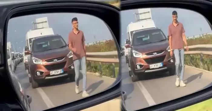 Bursa da dikkat çeken görüntü: Emniyet şeridinde yürüdü! Sebebi bakın neymiş...