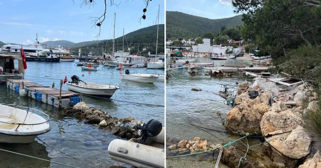 Bodrum da denizdeki tonozlar ve terk edilmiş tekneler kaldırıldı Muğla Haberleri