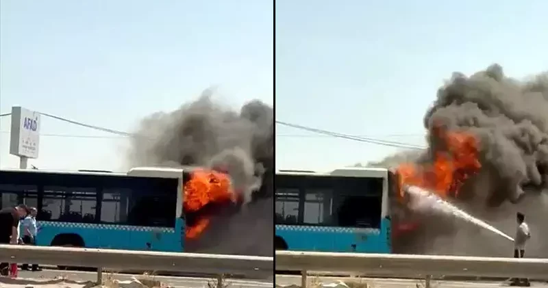 Tekirdağ da belediye otobüsü alev aldı