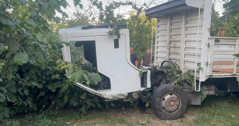 Zonguldak ta kamyonet fındık bahçesine uçtu!