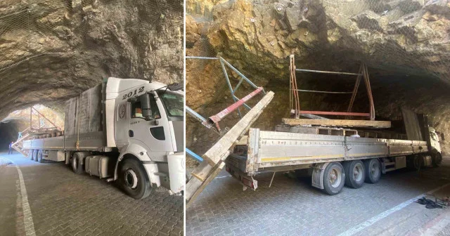 Taş Yolu tırın tünele sıkışması sonucu ulaşıma kapatıldı Erzincan Haberleri