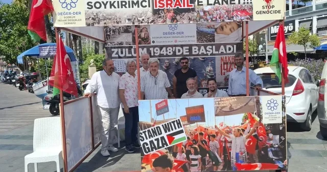 Bodrum İnsani Değerler Derneği Sumud Filosu na destek için nöbet çadırı kurdu Gündem Haberleri